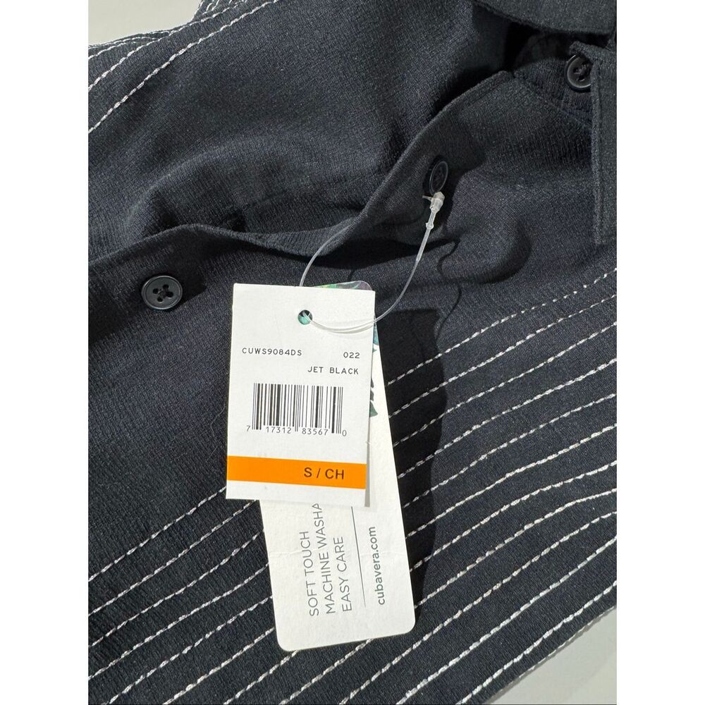 Cubavera Ombre Button Down Embroidered Panel Short Sleeve Shirt Jet Black Small - Picture 6 of 6